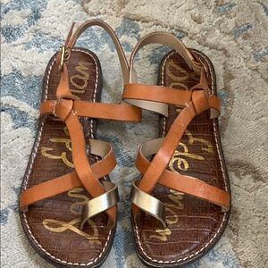 Sam Edelman Caramel Brown and Gold Strappy Sandals
